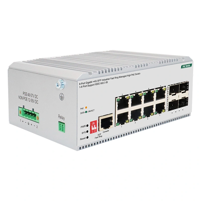 8-Port Gigabit +4G SFP Industrial Fast Ring Managed High PoE Switch